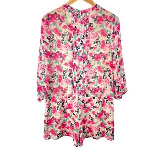 Joie | Silk Romper Floral Shorts Small Pink Cream Green